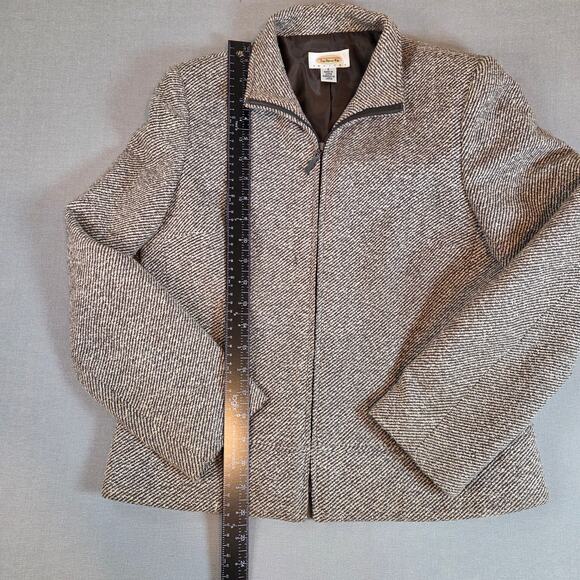 Vintage 90s Talbots Wool Silk Linen Tweed Jacket Brown Zip Front Women’s 6 - Picture 6 of 13